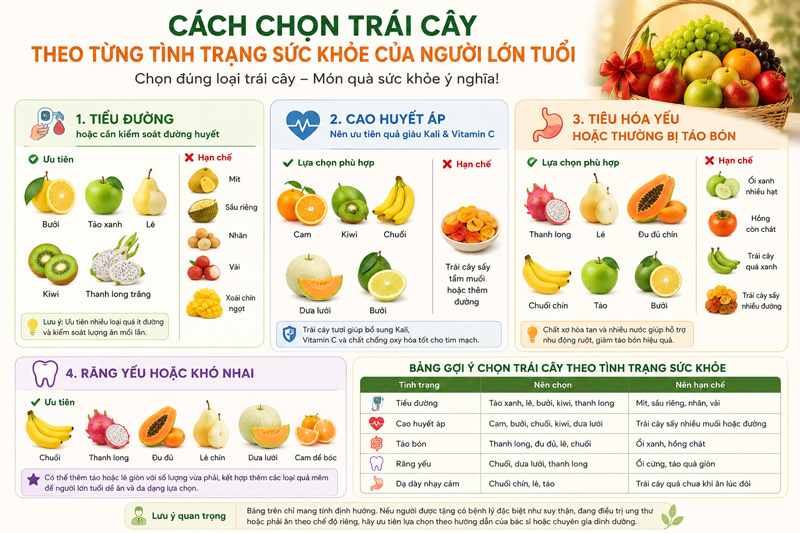 Cách chọn giỏ trái cây mừng thọ giàu dinh dưỡng hợp với người lớn tuổi